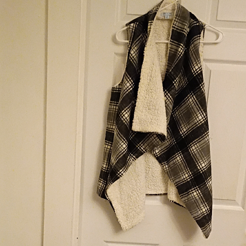 She + Sky Black and White Plaid Vest